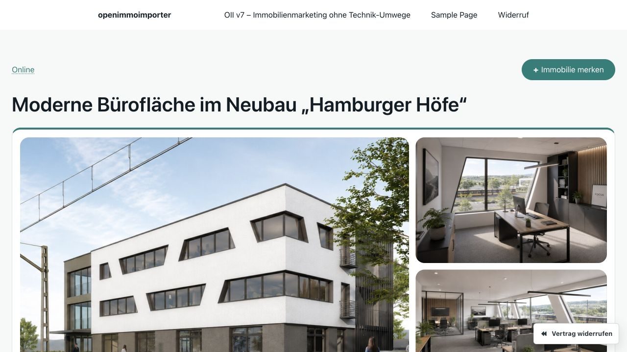 Mit OII erstellte Detailseite der modernen Bürofläche Hamburger Höfe