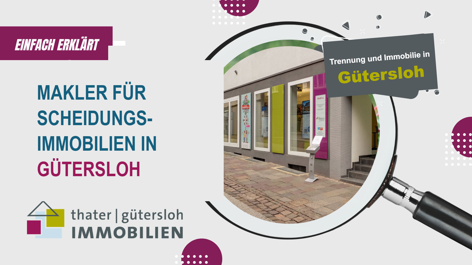 Makler für Scheidungsimmobilien in Gütersloh – Titelgrafik von thater IMMOBILIEN
