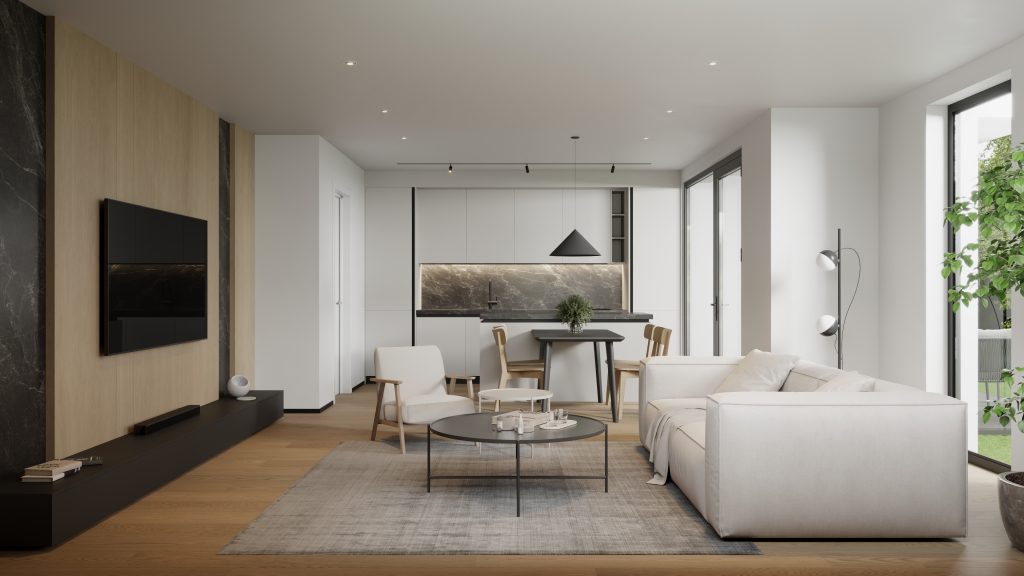 Visualisierung eines Wohnzimmers des Neubau-Projekts in Schleusingen - Leib Immobilien