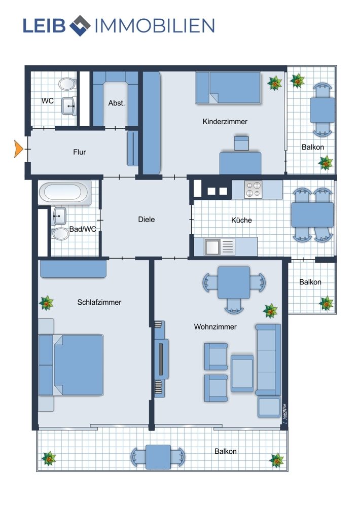 Immobilienangebot - Coburg - Alle - Großzügige 3-Zimmer-Wohnung mit 3 Balkonen, moderner Einbauküche und TG-Stellplatz