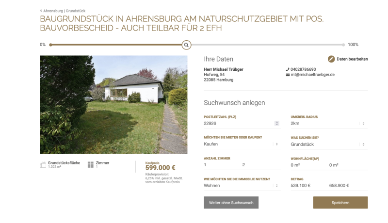 Suchwunsch Suchkriterien