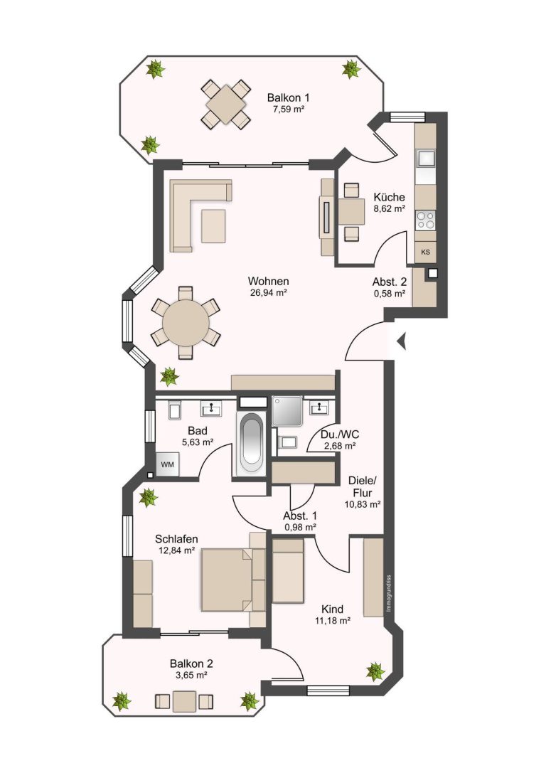 Immobilienangebot - Hamburg - Alle - Moderne 3 Zimmer Wohnung am Eppendorfer Moor mit 2 Balkonen, 2 Bädern und Garagenstellplatz!