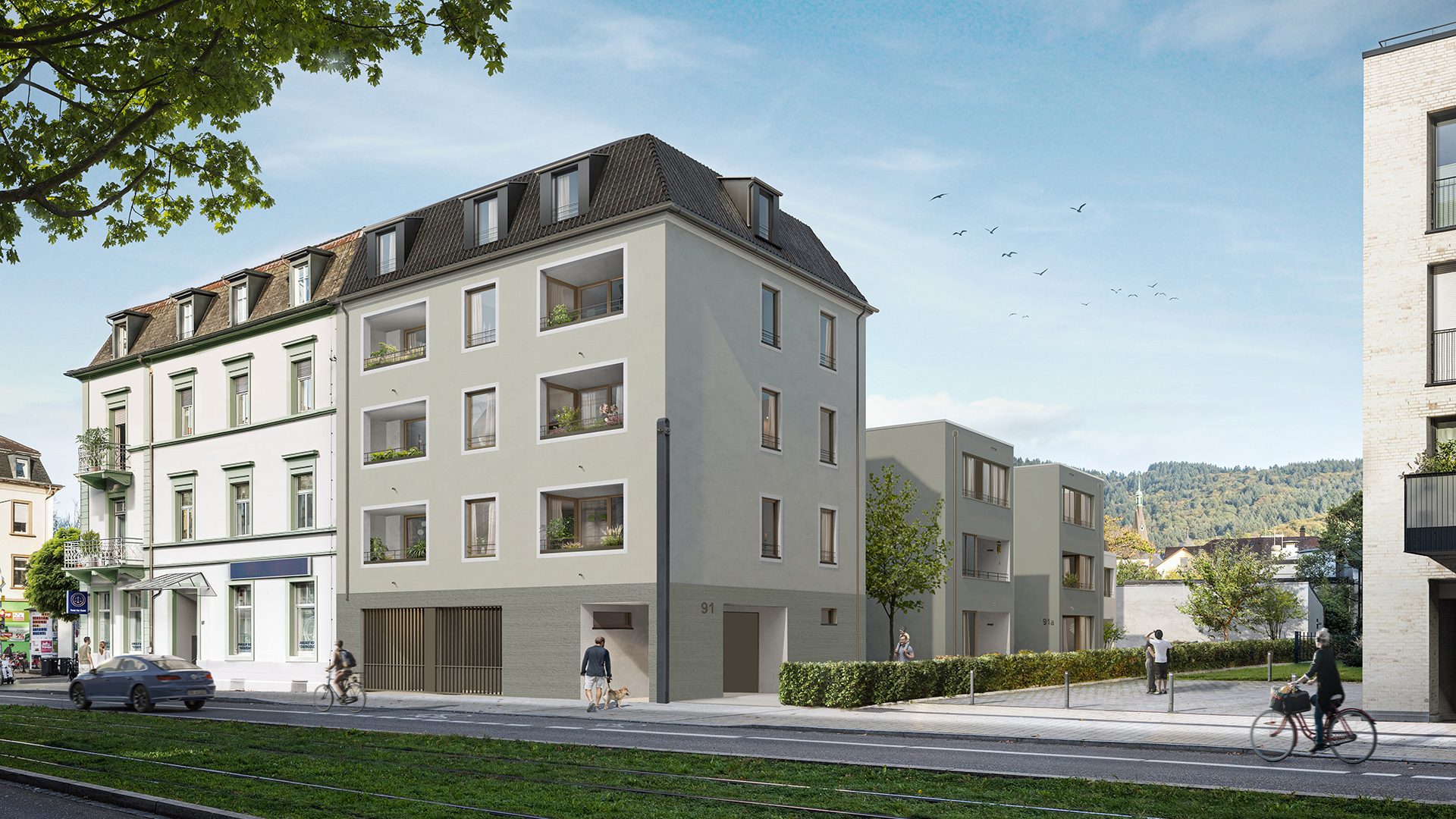 Gisinger Neubau Freiburg Habsburgerstr91 Strassenansicht Immobilienangebot - Freiburg - Wohnen & Investment & Rest - Habsburgerstraße 91, Freiburg-Herdern – Hohe Wohnqualität im Herzen der Stadt