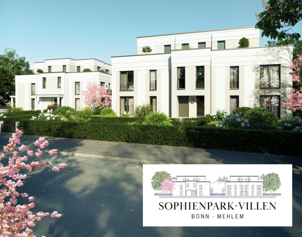 Sophienpark Villen - Visualisierung Strassenseite mit Logo