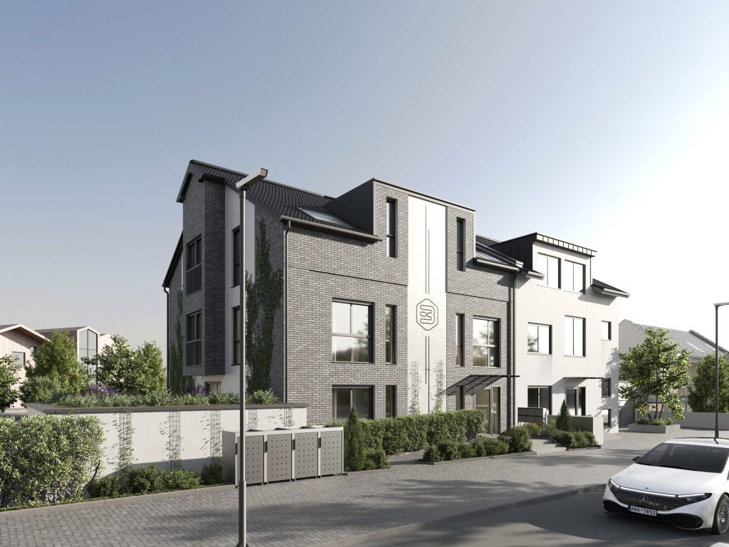 Visualisierung Frontansicht eines Neubauprojekts in der Vermarktung bei duesselraum immobilien OHG