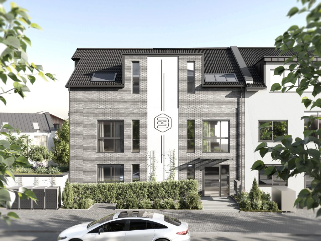 Visualisierung Frontansicht eines Neubauprojekts in der Vermarktung bei duesselraum immobilien OHG