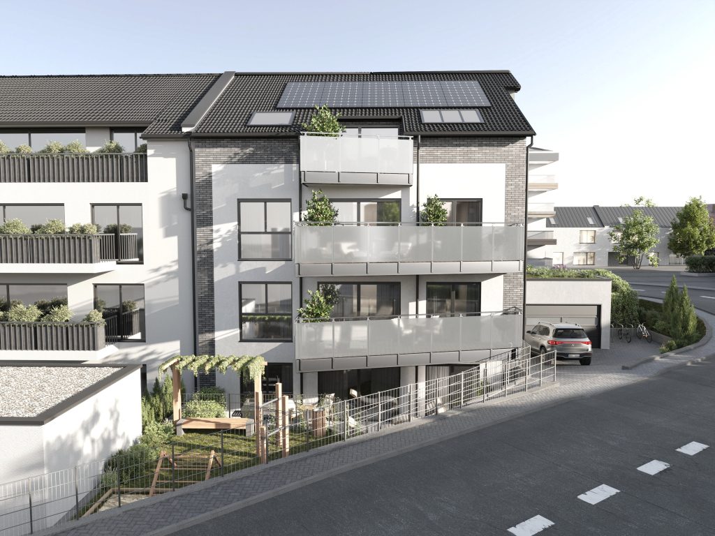 Visualisierung Rückansicht eines Neubauprojekts in der Vermarktung bei duesselraum immobilien OHG