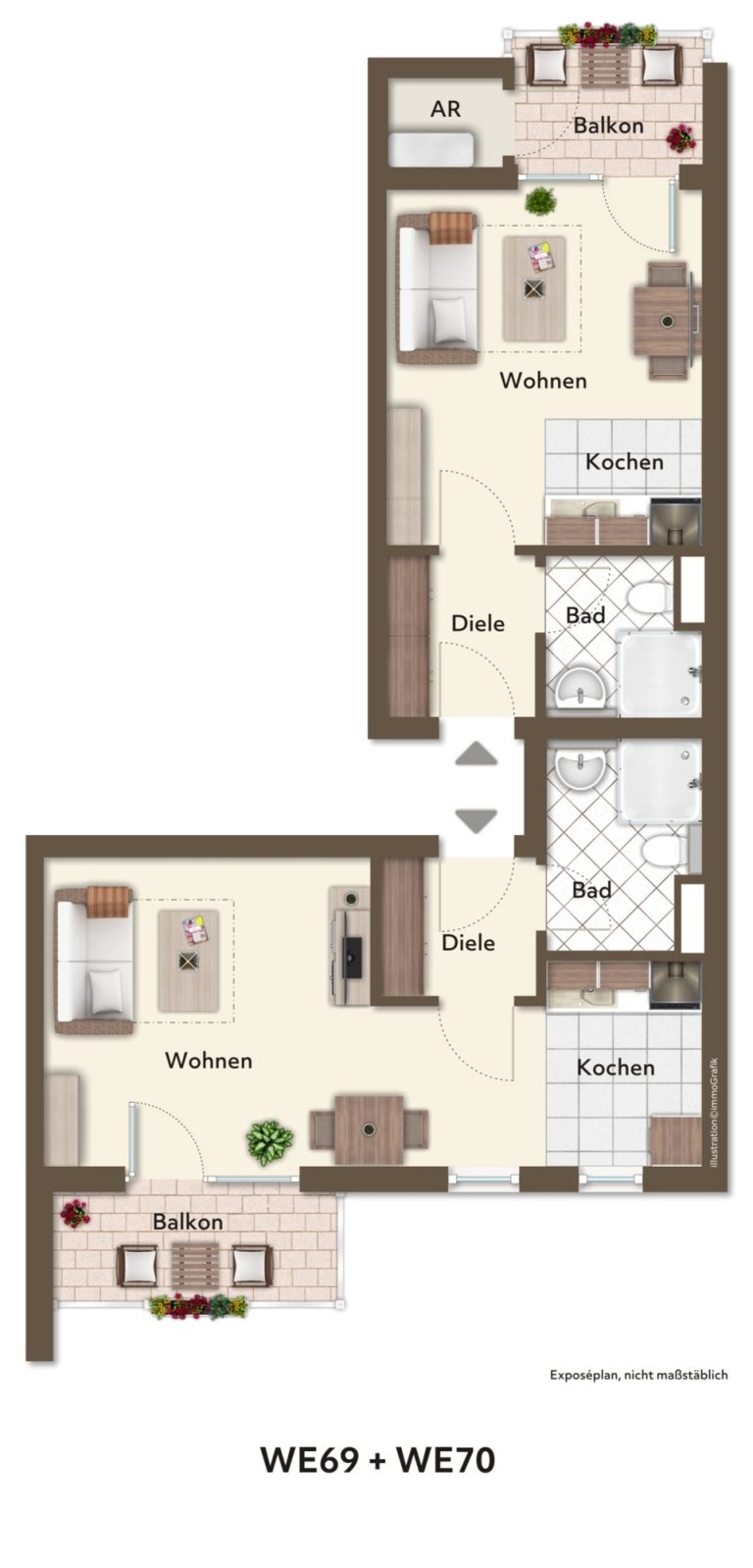 Immobilienangebot - Düsseldorf - Alle - Reisholz: Zwei ETWs im Paket in gepflegtem MFH als Kapitalanlage - Balkone und TG-Stellplätze on top