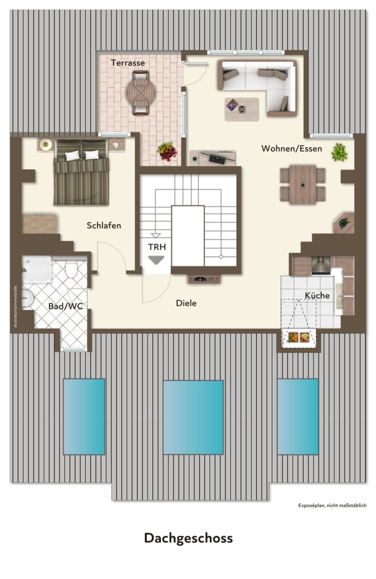 Immobilienangebot - Düsseldorf - Alle - Oberbilk: vermietete und individuell geschnittene 2,5 Zimmerwohnung mit Dachterrasse!