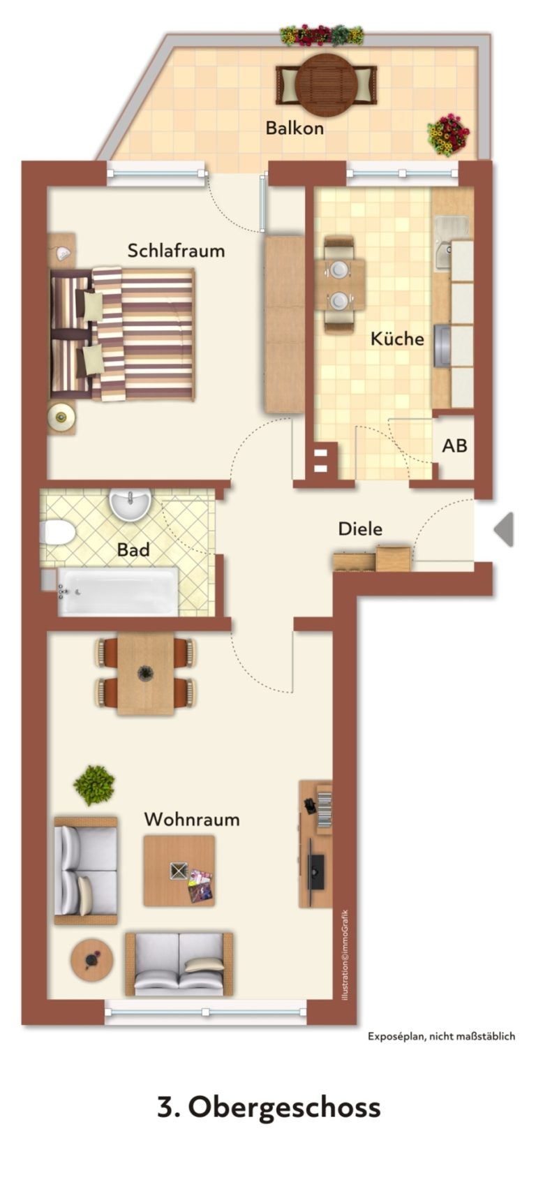 Immobilienangebot - Düsseldorf / Heerdt - Alle - Düsseldorf-Heerdt: möblierte 2-Zimmerwohnung mit Balkon in beliebter Lage