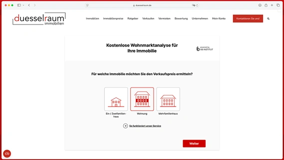 Schnell, kostenlos und unverbindlich - unsere Online-Bewertung - duesselraum - Ihr Immobilienmakler in Düsseldorf