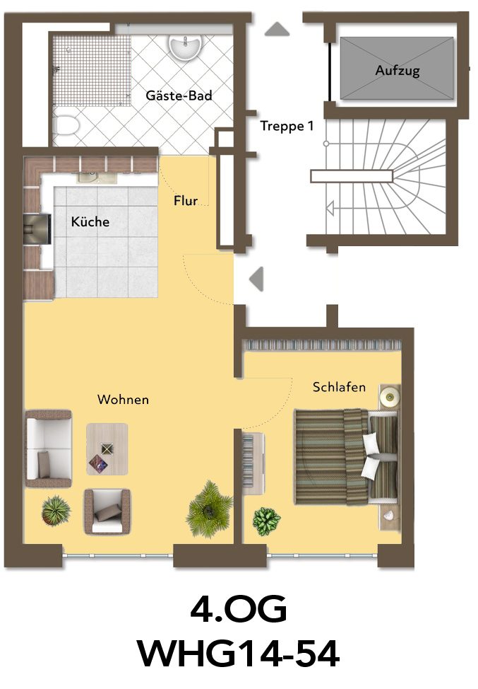 Immobilienangebot - Düsseldorf / Stadtmitte - Alle - Erstbezug! Exklusive 2-Zimmer-Wohnung im 4. OG – hochwertiger Neubau in Stadtmitte