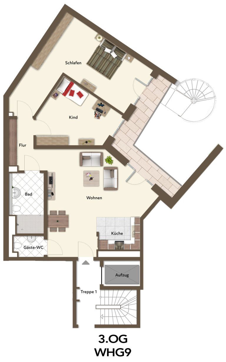 Immobilienangebot - Düsseldorf / Stadtmitte - Alle - Erstbezug! Exklusive 3-Zimmer-Wohnung im 3. OG mit Terrasse – hochwertiger Neubau in Stadtmitte