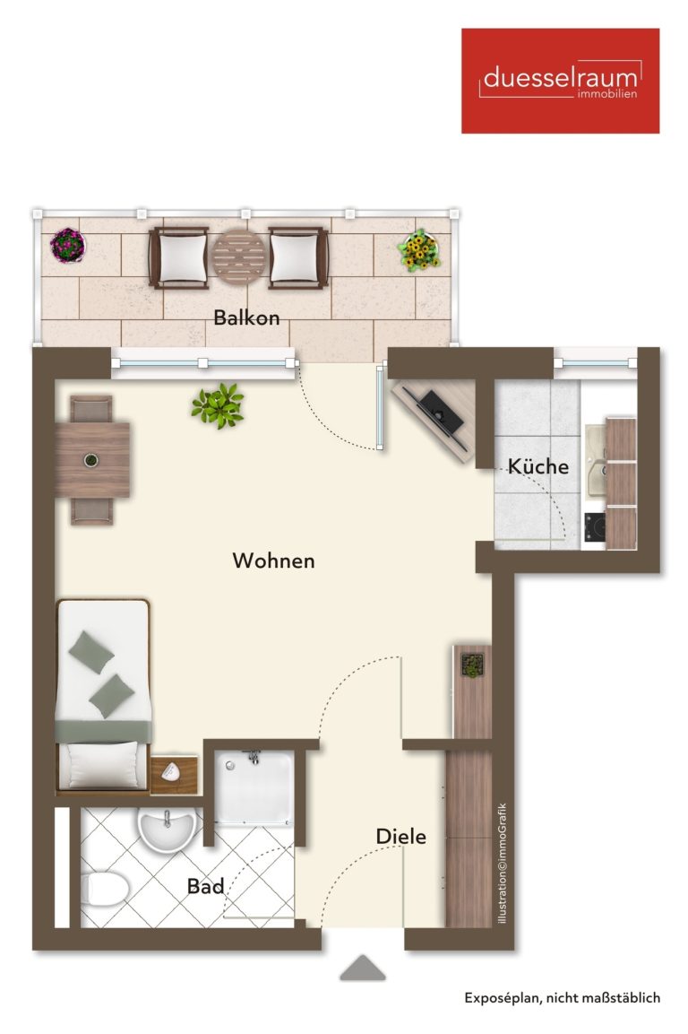 Immobilienangebot - Düsseldorf - Alle - Unterbilk: Charmantes Apartment mit TG-Stellplatz, voll möbliert zur sofortigen Nutzung frei.