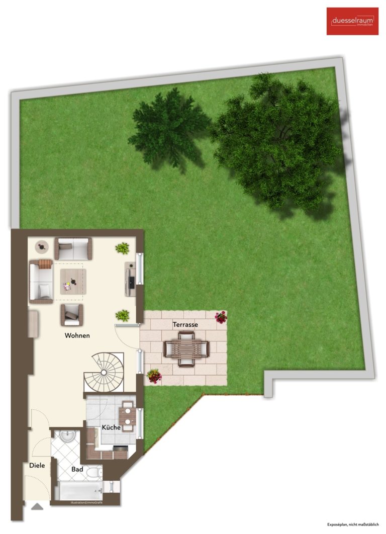 Immobilienangebot - Düsseldorf / Derendorf - Alle - Derendorf: Ihr neues Zuhause mit Gartenidylle – individuelle 2-Ebenen-Wohnung mit Potenzial
