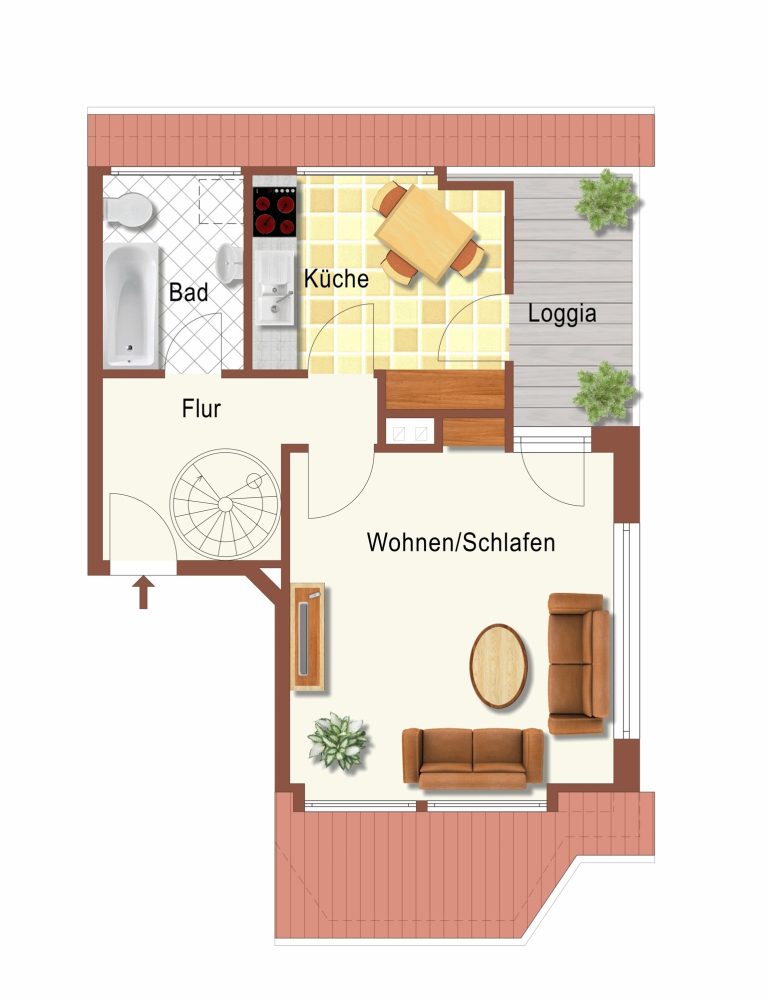 Immobilienangebot - Düsseldorf - Alle - Düsseldorf Benrath: 2-Zimmer Maisonette Wohnung mit Nord-West-Balkon!