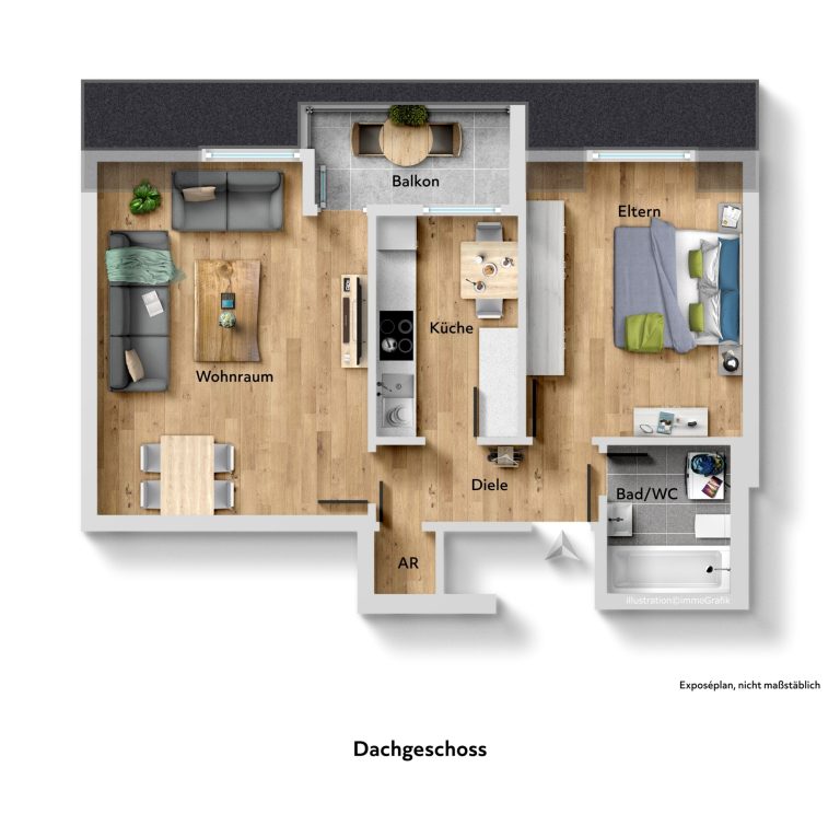 Immobilienangebot - Düsseldorf - Alle - Düsseldorf-Unterbach: helle 2-Zimmer-Dachgeschosswohnung mit Südwestbalkon!