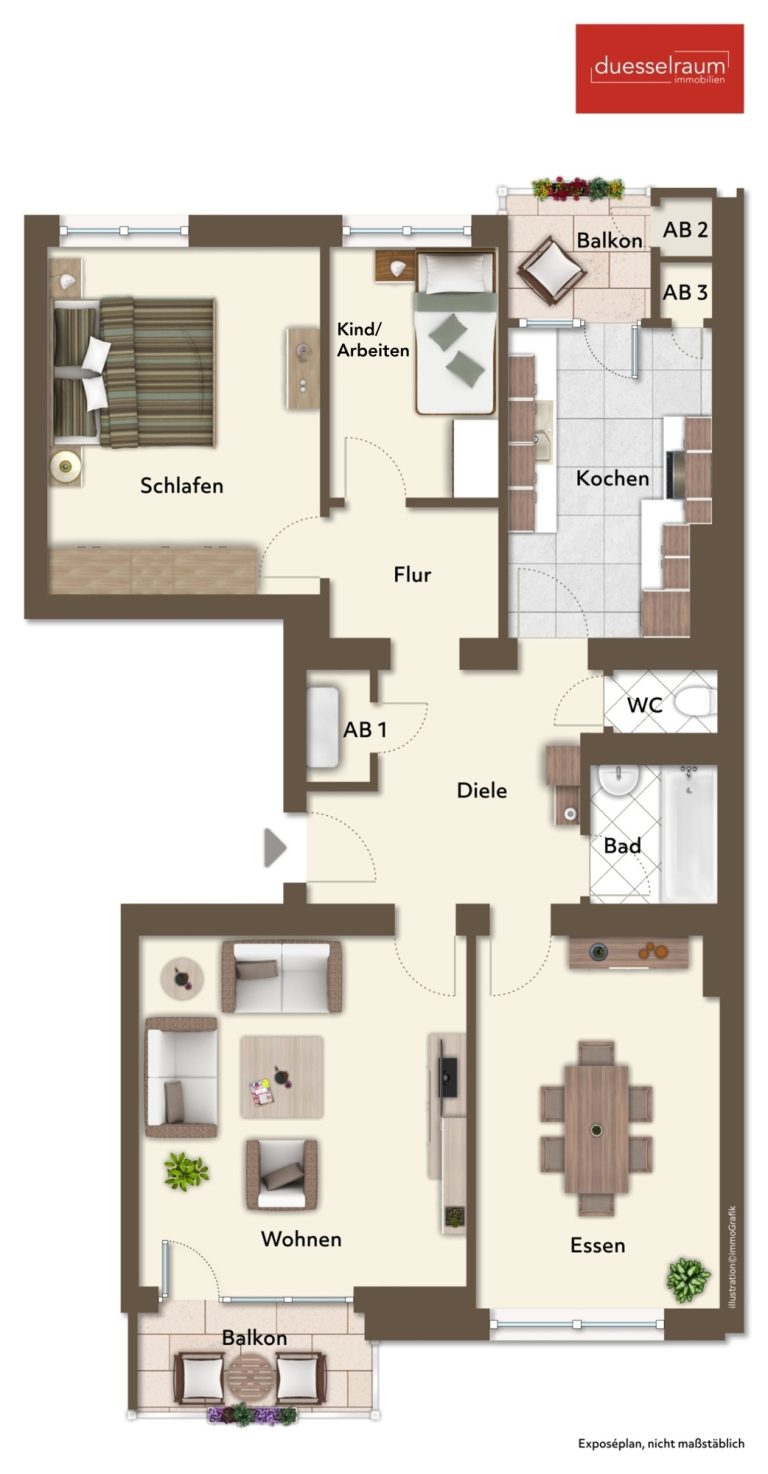 Immobilienangebot - Düsseldorf - Alle - Unterbilk: Raum für Ihre Ideen – 4-Zimmer-Wohnung mit zwei Balkonen und Rheinturmblick