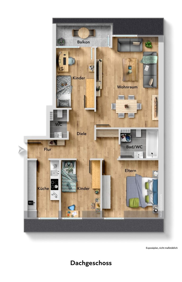 Immobilienangebot - Düsseldorf - Alle - Blick ins Grüne: familienfreundliche 4-Zimmerwohnung mit Südbalkon und Garage in Unterbach