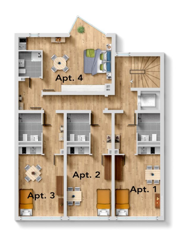 Immobilienangebot - Düsseldorf - Alle - Unterbilk: großzügige 4-Zimmer-Wohnung mit ca. 107 m² – aktuell in vier Apartments aufgeteilt