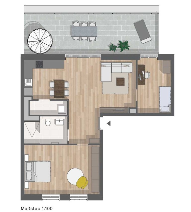 Immobilienangebot - Düsseldorf - Alle - Düsseldorf-Derendorf: Penthouse mit Einbauküche im Quartier maxfrei – Großzügig Wohnen mit Weitblick