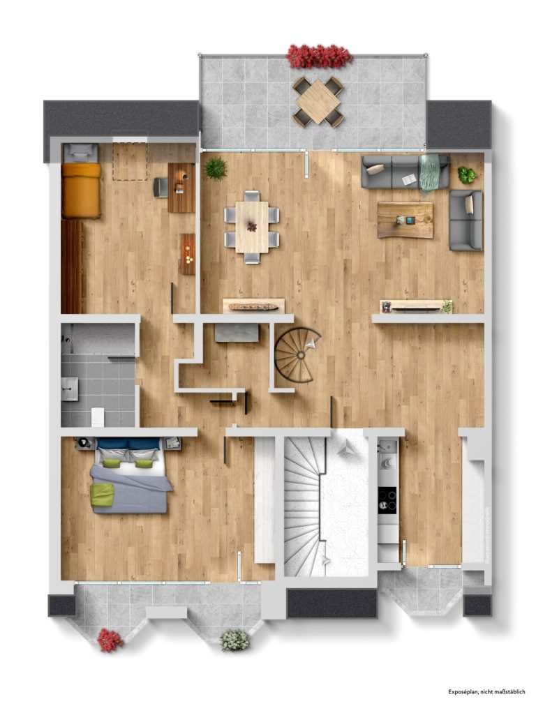 Immobilienangebot - Düsseldorf - Alle - Eller: Wohnen mit Weitblick - Großzügige Dachgeschosswohnung mit Galerie und drei Balkonen