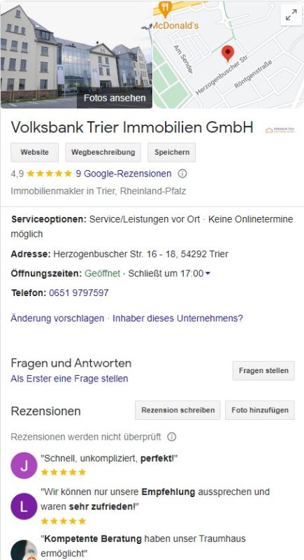 Volksbank Trier Immobilien - Google-Bewertungen für Makler