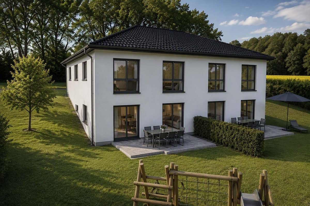 Rückansicht Volksbank Trier Eifel Immobilien GmbH - Immobilienangebot - Mertesdorf - Alle - Mertesdorf – Moderne Neubau-Doppelhaushälfte inklusive Grundstück
