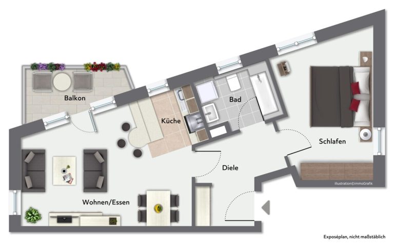 Immobilienangebot - Hamburg - Haus_Wohnung - Helle 2-Zimmer-Wohnung mit Balkon und Tiefgaragen-Stellplatz in Hamburg-Hummelsbüttel