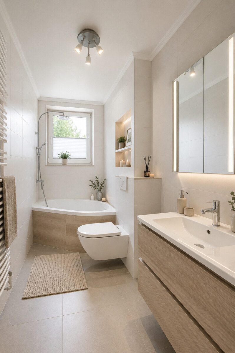HOMESTAGING Bad (KI generiert) Immobilienangebot - Hamburg - Haus_Wohnung - Geräumige 2-Zimmer Wohnung mit Potenzial in Hamburg Farmsen-Berne