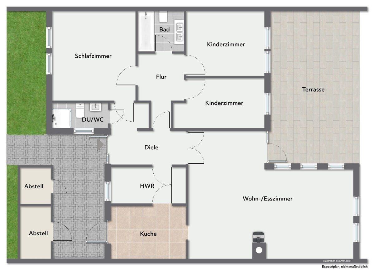 immoGrafik-Exposeplan-23252464401-K1-unmoebl-DINA3 Grundriss Immobilienangebot - Henstedt-Ulzburg - Haus_Wohnung - Kettenbungalow mit Carport in Sackgassenlage von Henstedt-Ulzburg