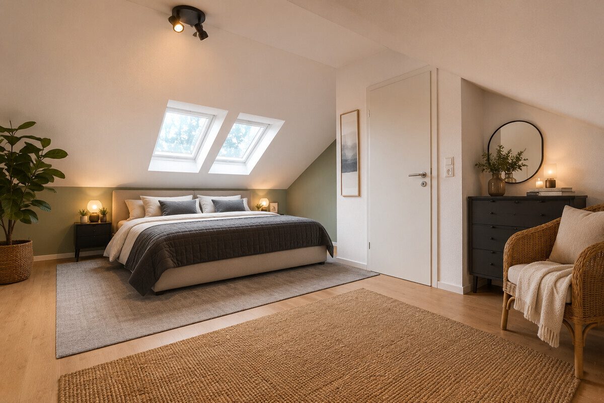 HOMESTAGING Dachgeschoss Gäste Zimmer (KI generiert) Immobilienangebot - Hamburg - Haus_Wohnung - Familienfreundliches Reihenendhaus im schönen Hamburg-Bramfeld.