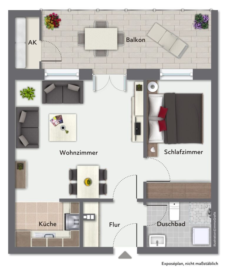 Immobilienangebot - Norderstedt - Haus_Wohnung - Perfekt für Singles - 1,5-Zi-Wohnung mit großem Balkon & TG-Stellplatz in Norderstedt-Garstedt