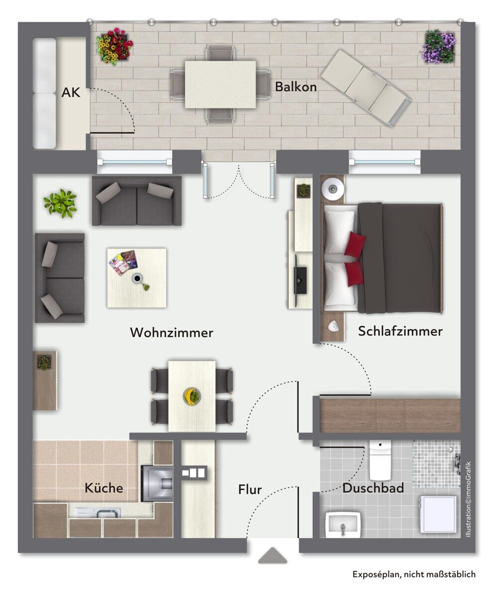 Immobilienangebot - Norderstedt - Haus_Wohnung - Perfekt für Singles - 1,5-Zi-Wohnung mit großem Balkon & TG-Stellplatz in Norderstedt-Garstedt
