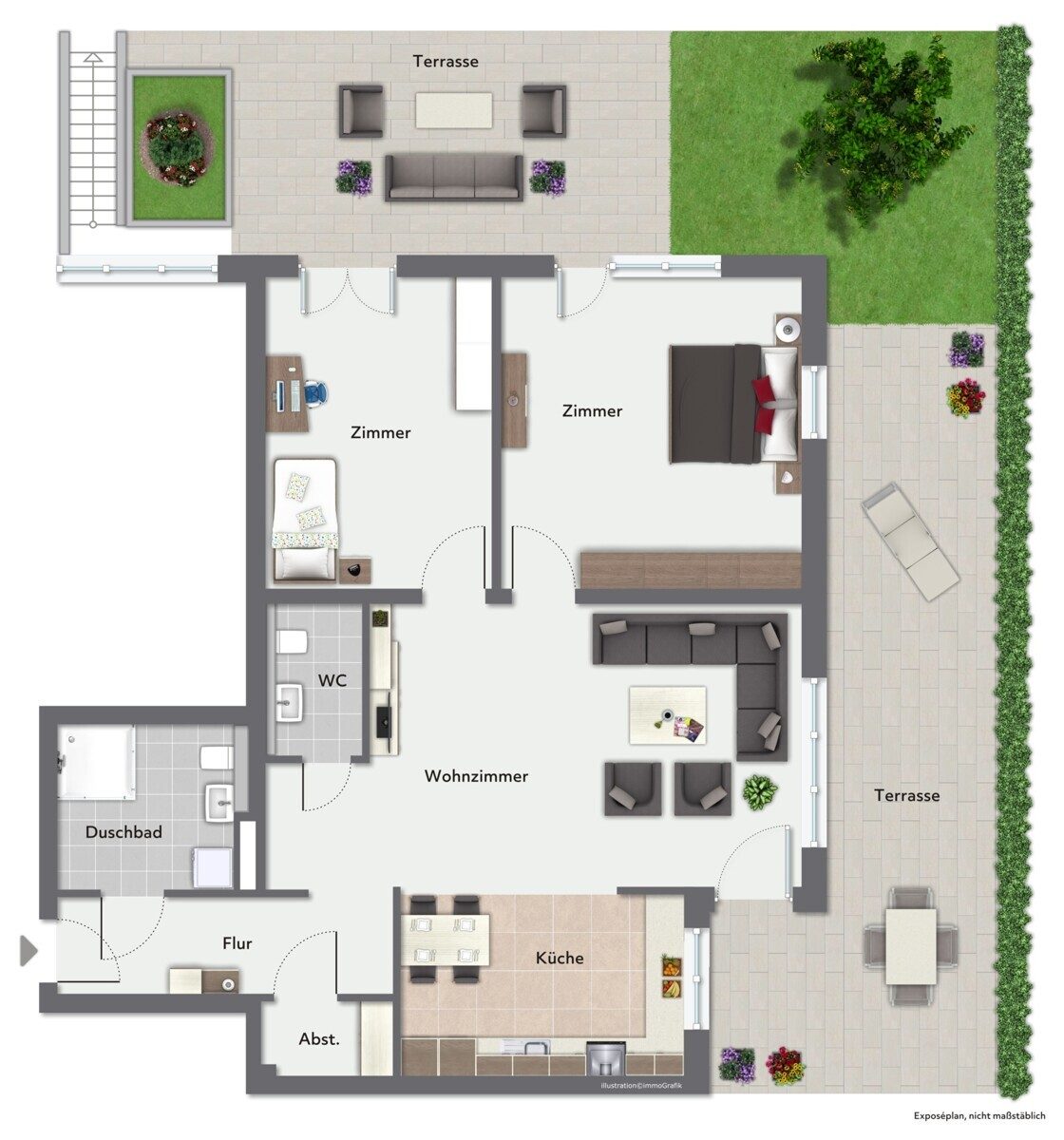 Immobilienangebot - Hamburg - Haus_Wohnung - Modernes Wohnen auf höchstem Niveau – großzügige 3-Zi.Whg. mit zwei Terrassen in Hamburg Rahlstedt.