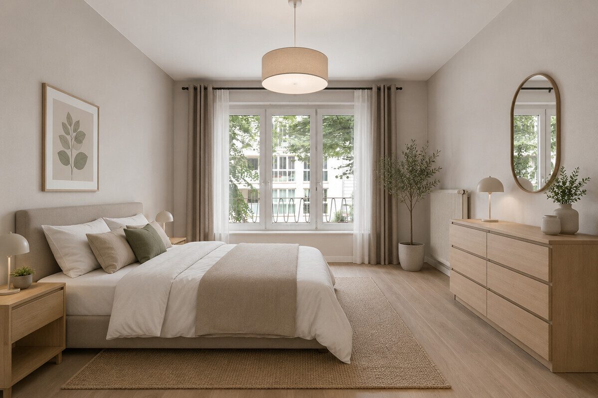 Schlafzimmer (KI generiert) Immobilienangebot - Hamburg - Haus_Wohnung - Ruhig gelegene 3-Zimmer-Wohnung nahe der Osterstraße im Süden von Hamburg Eimsbüttel