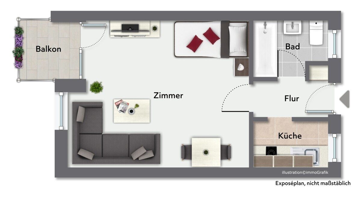 Grundriss Grundriss Immobilienangebot - Hamburg - Alle - Erbpacht - Vermietete 1-Zi. Wohnung mit der Nähe zur U-Bahn U2 und U4 in Hamburg - Billstedt