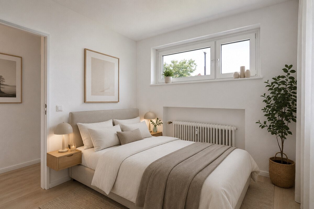 HOMESTAGING Schlafzimmer (Ki generiert) Immobilienangebot - Hamburg - Haus_Wohnung - Freie 1,5 Zimmer Wohnung mit TG-Stellplatz in Hamburg-Eidelstedt