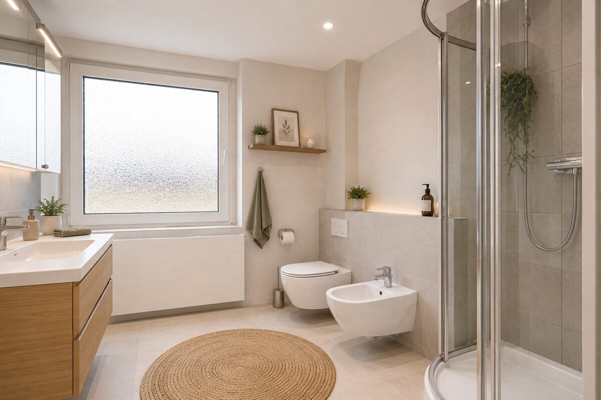 HOMESTAGING Duschbad (KI generiert) Immobilienangebot - Hamburg - Haus_Wohnung - Platzreiches Endreihenhaus mit 151,86m² Wohn- und Nutzfläche in Hamburg Poppenbüttel