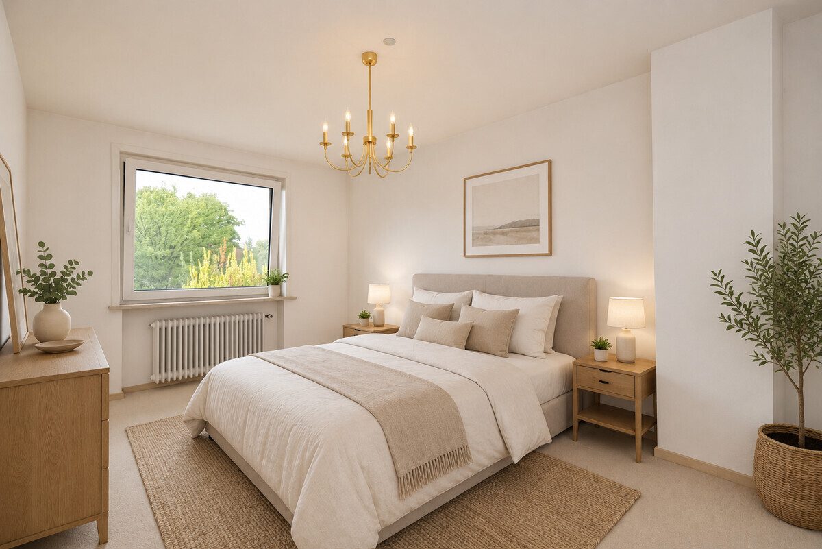 HOMESTAGING Schlafzimmer (KI generiert) Immobilienangebot - Hamburg - Haus_Wohnung - Platzreiches Endreihenhaus mit 151,86m² Wohn- und Nutzfläche in Hamburg Poppenbüttel
