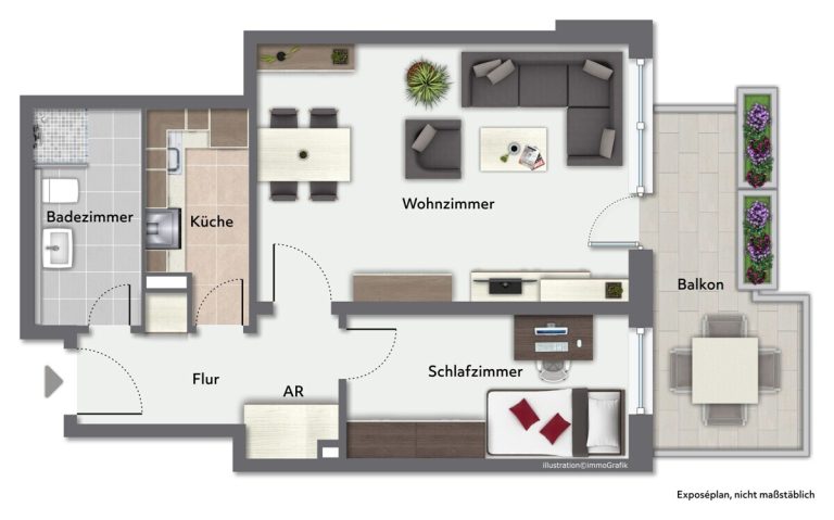 Immobilienangebot - Hamburg - Haus_Wohnung - Attraktive 1,5-Zimmer-Wohnung mit Süd-Balkon und Tiefgaragenstellplatz in Hamburg-Lokstedt