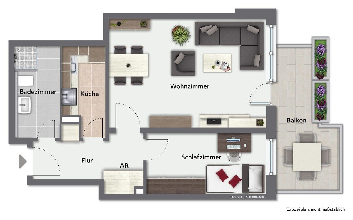 Immobilienangebot - Hamburg - Haus_Wohnung - Attraktive 1,5-Zimmer-Wohnung mit Süd-Balkon und Tiefgaragenstellplatz in Hamburg-Lokstedt