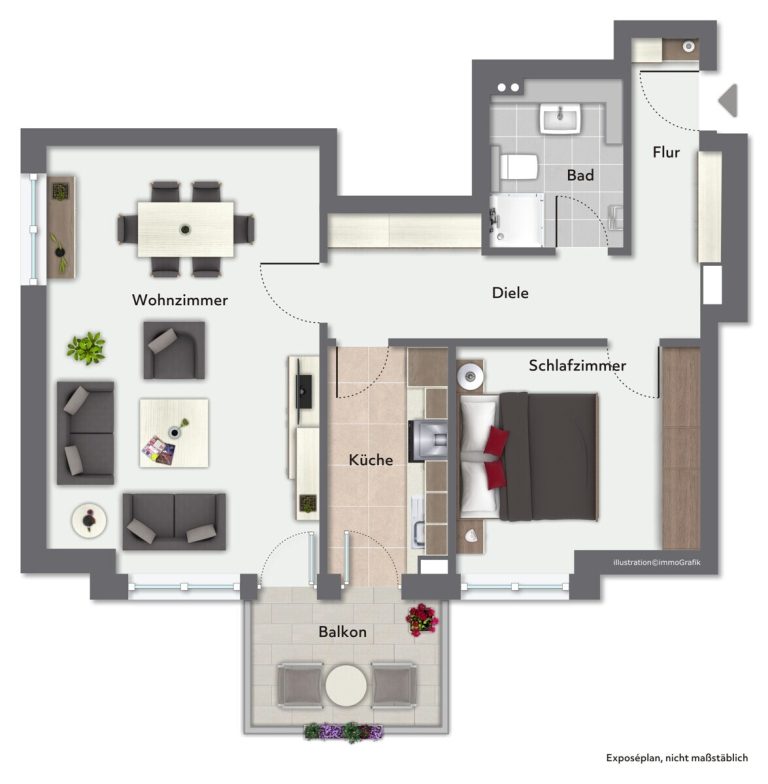 Immobilienangebot - Hamburg - Haus_Wohnung - Attraktive 2-Zimmer-Eigentumswohnung mit Balkon und Tiefgaragen-Stellplatz in Hamburg-Volksdorf