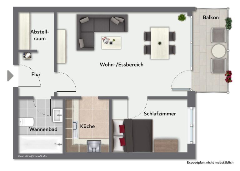 Immobilienangebot - Rellingen - Alle - Vermietete 1,5 Zimmer Wohnung in Sackgassenlage von Rellingen