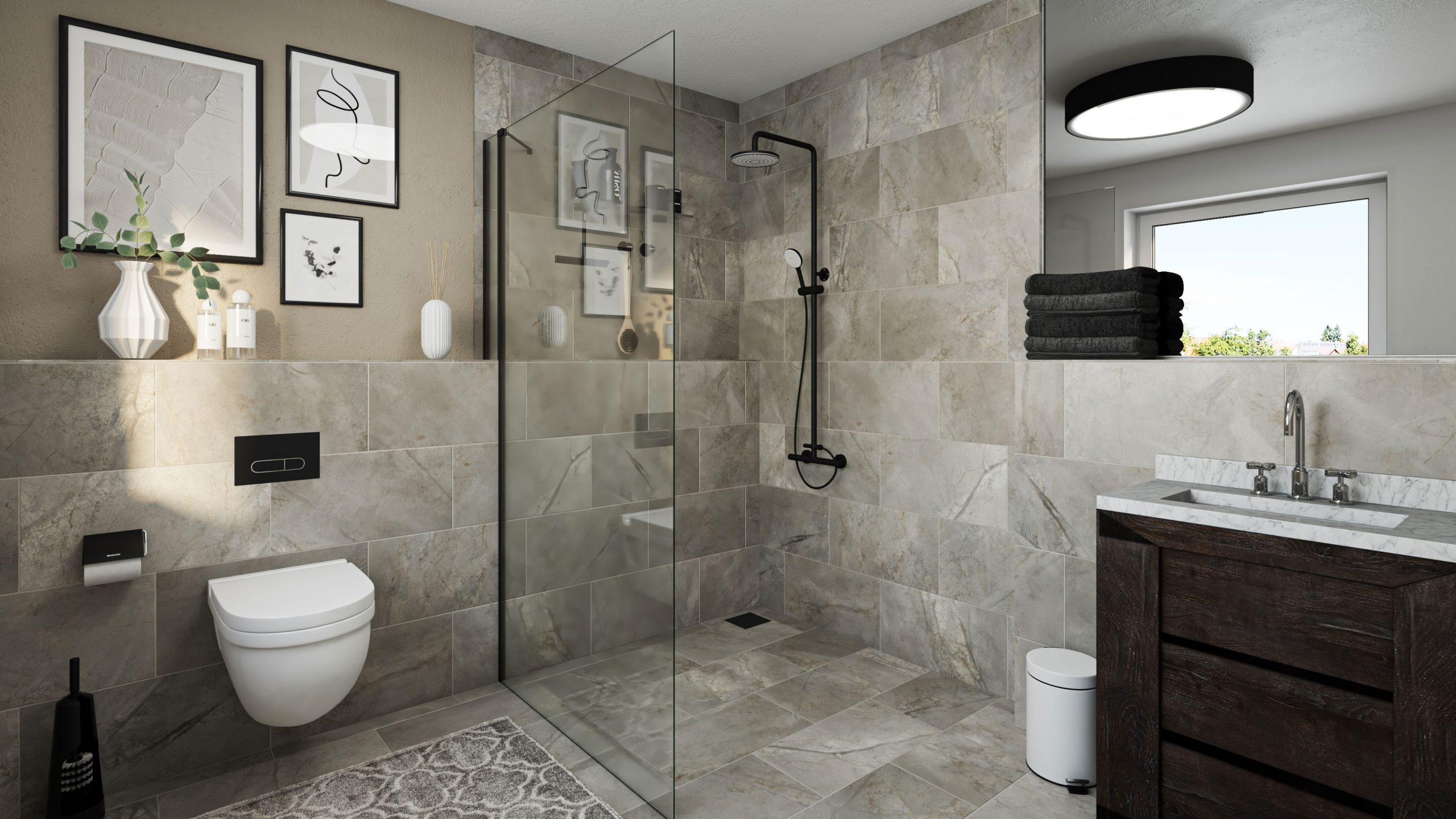 Badezimmer Wohnung 9 Neubauprojekt Alpen-Menzelen Volksbank Immobilien Niederrhein
