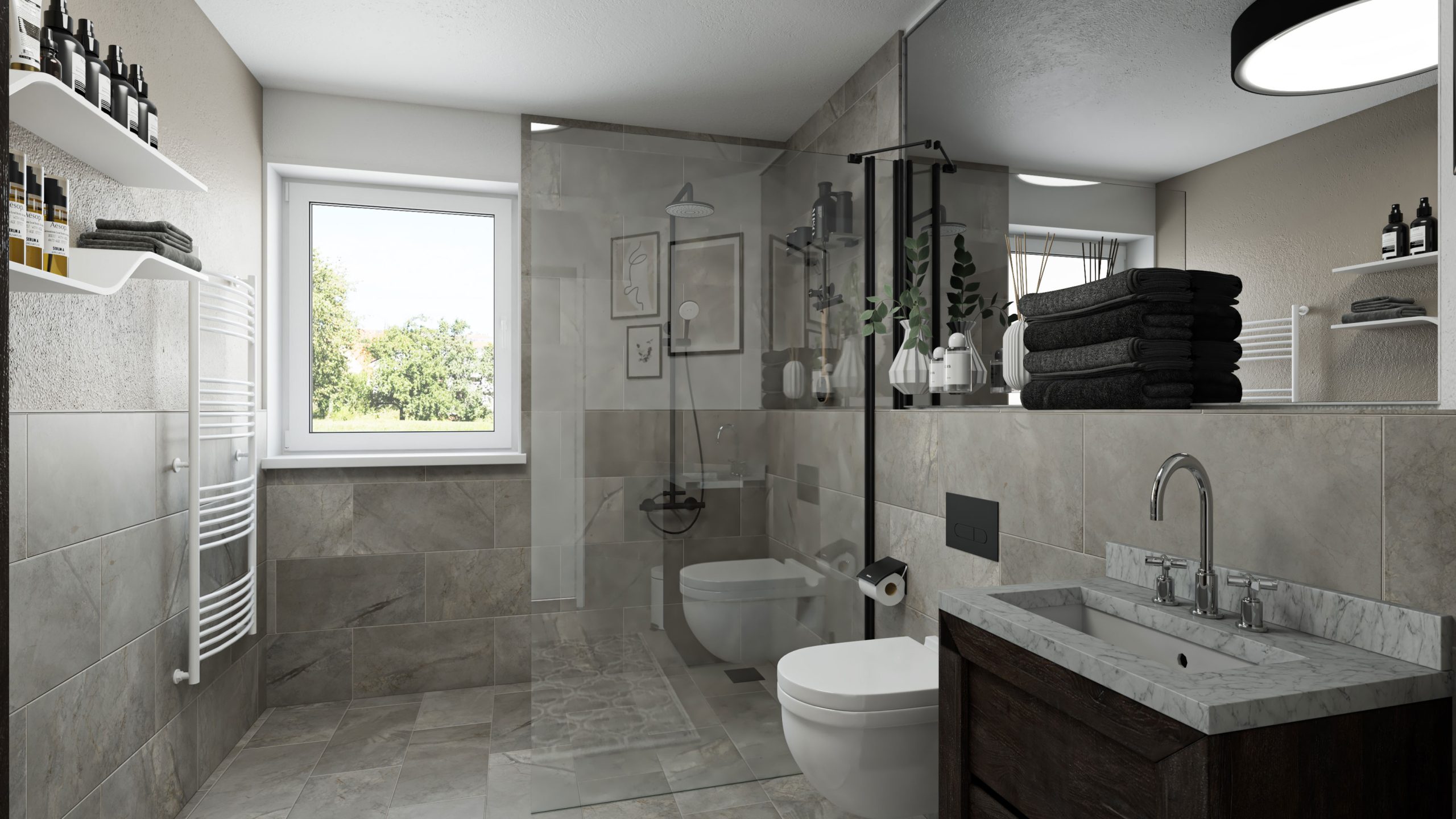 Badezimmer Wohnung 2 Neubauprojekt Alpen-Menzelen Volksbank Immobilien Niederrhein