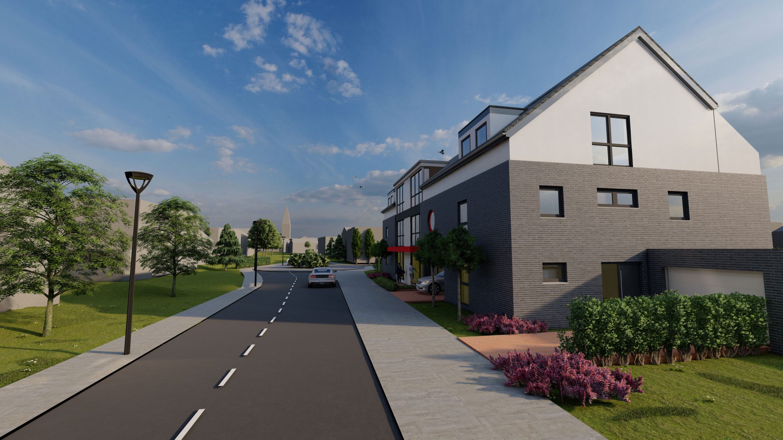 Straßenansicht Neubauprojekt Alpen-Menzelen Volksbank Immobilien Niederrhein GmbH