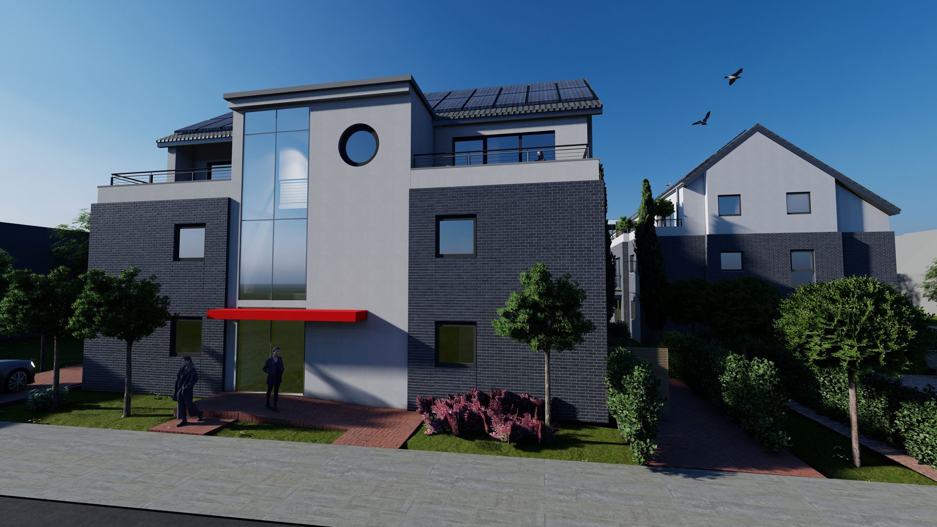 Frontansicht Neubauprojekt Alpen-Menzelen Volksbank Immobilien Niederrhein GmbH