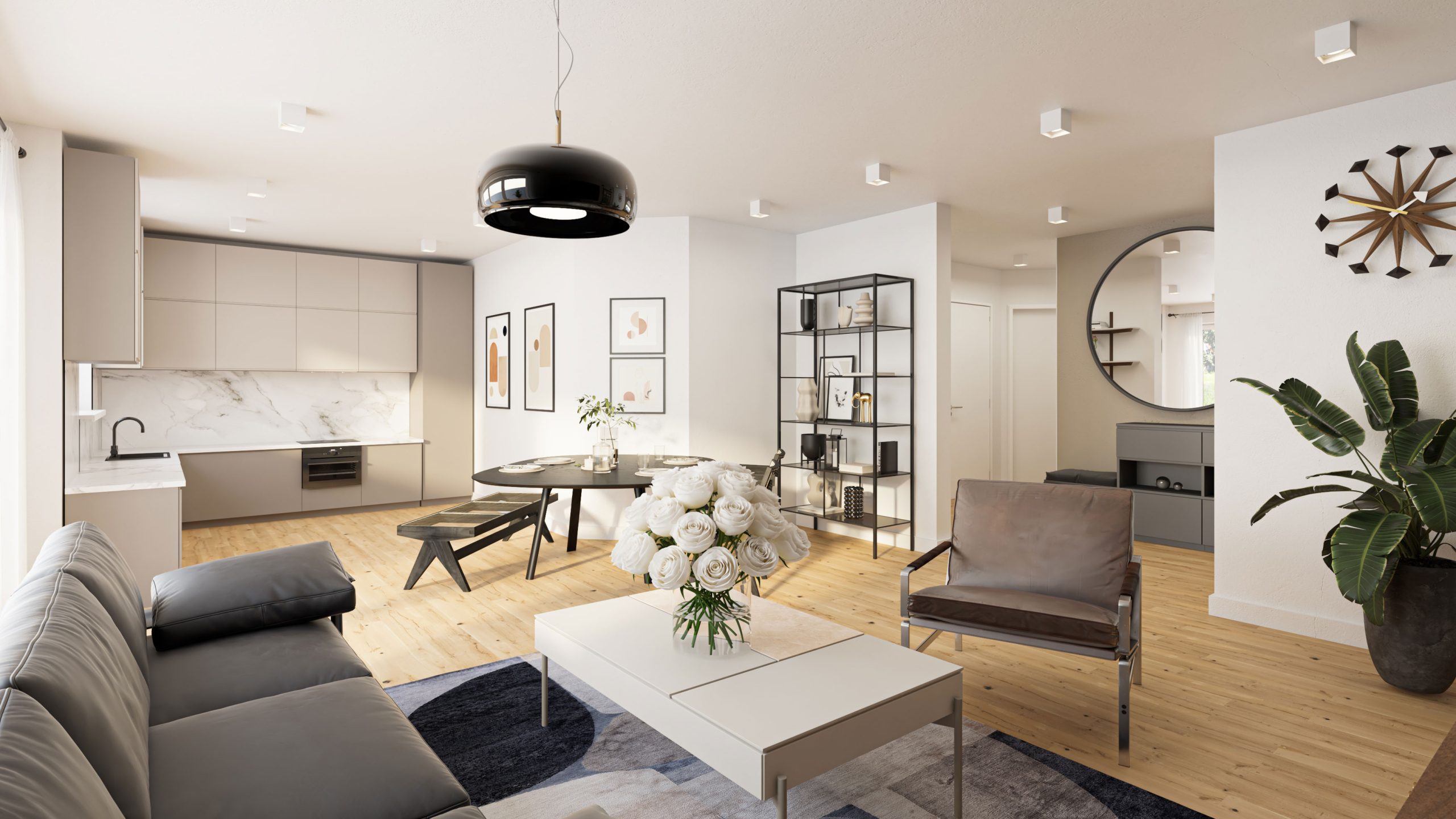 Wohnzimmer Wohnung 2 Neubauprojekt Alpen-Menzelen Volksbank Immobilien Niederrhein