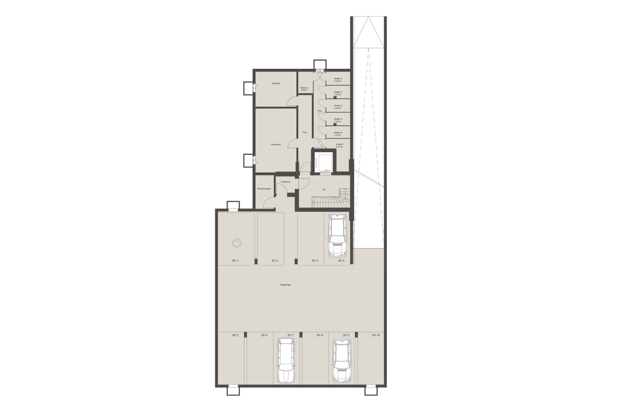 Neubauprojekt Jahn 3 - Grundriss Tiefgarage